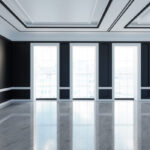 Classic empty interior apartment with vinyl flooring.